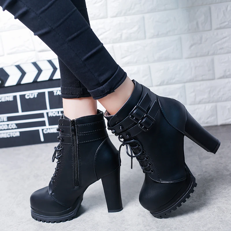 

Women's Short Boot Lace Up Boots Autumn Shoes Bootee Woman 2019 Booties Ladies Round Toe Luxury Designer Ankle Rubber