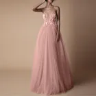 Элегантное сексуальное кружевное Сетчатое вечернее платье с глубоким V-образным вырезом, женское платье без рукавов с открытой спиной для свадьбы, платье подружки невесты, длинное розовое платье на бретелях
