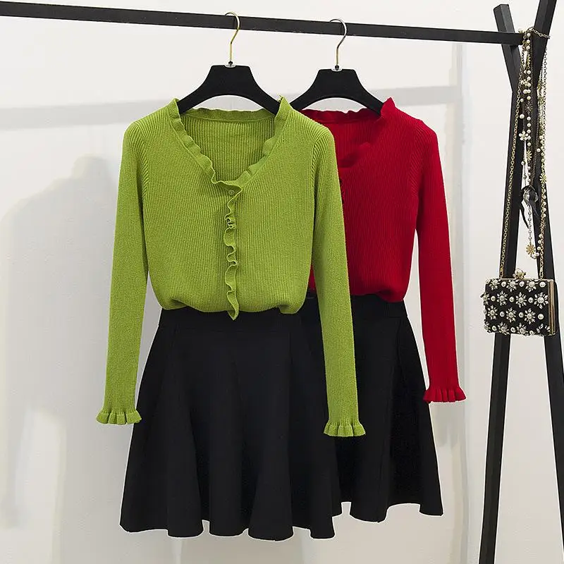 ICHOIX Женский комплект из 2 предметов облегающий вязаный топа и юбки Корейская