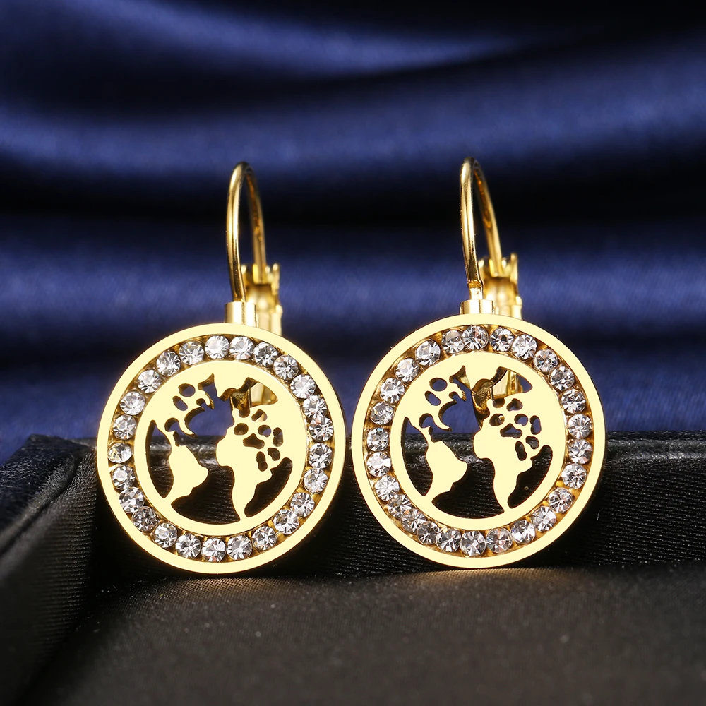 

Серьги из нержавеющей стали 2021, трендовая карта мира путешественника, 3A, циркониевые кристаллы, модные очаровательные серьги для женщин, юв...