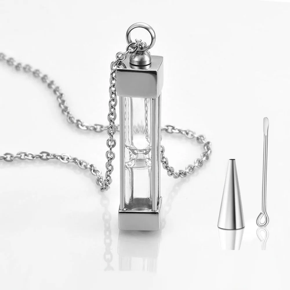 

Eternal Hourglass Urns Necklace For Ashes Cremation Jewelry Keepsake Stainless Steel Memorial Pendant Necklace with Funnel