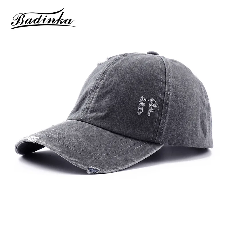 Badinka 2021 New Summer Vintage Ponytail Baseball Cap Hat Distressed Cotton Messy Bun Fitted Dad Snapback Hats for Women Gorras