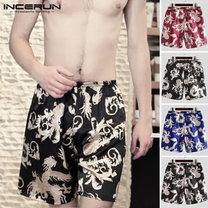 INCERUN мужские шорты с принтом повседневные мягкие домашние шорты с эластичной резинкой на талии Короткие свободные брюки мужские шорты боксеры с цветочным принтом 3XL