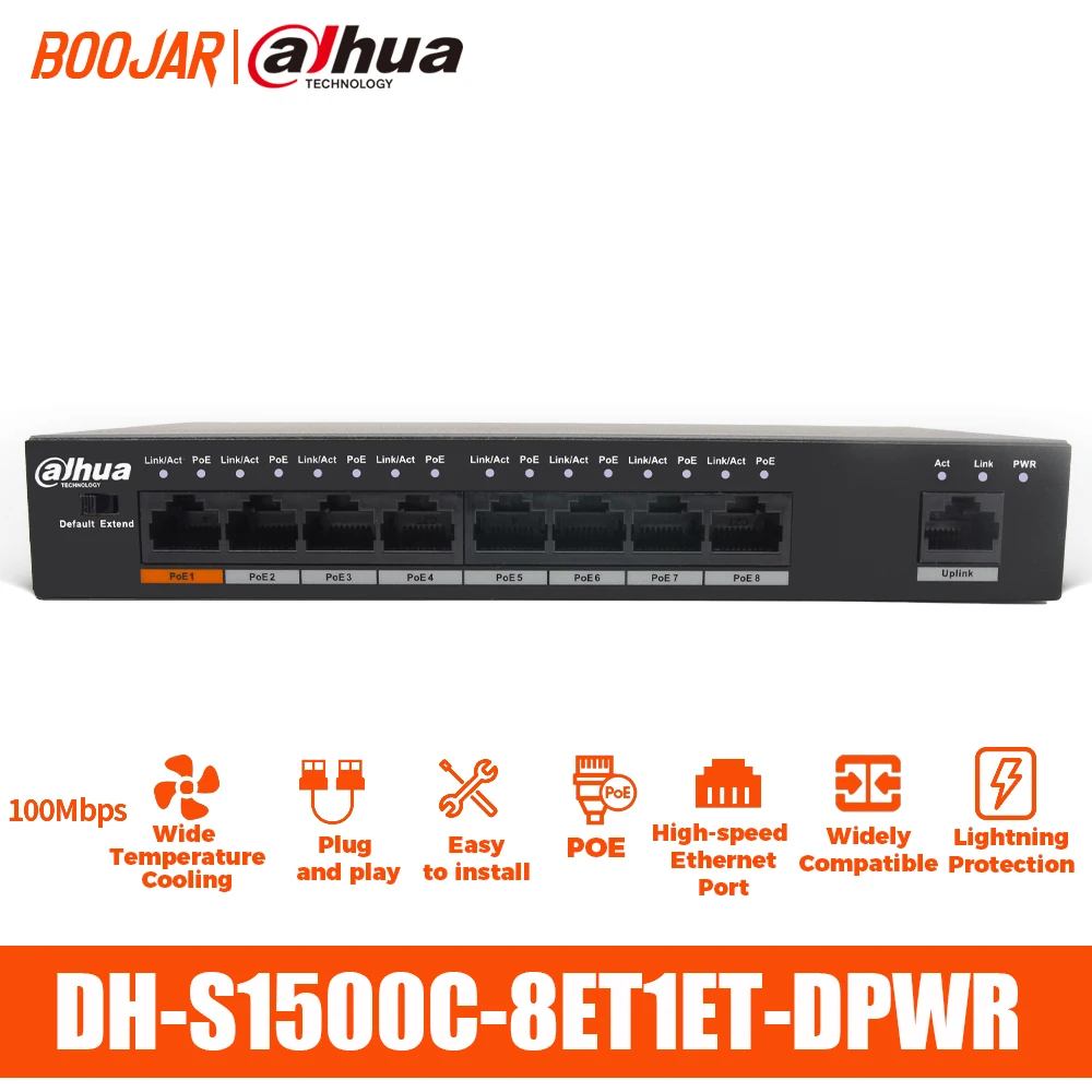 Dahua PoE коммутатор DH S1500C 8ET1ET DPWR 8CH Ethernet выключатель питания Поддержка 802.3af 802.3at POE + Hi