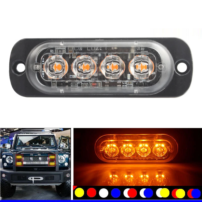 

12V 4LED Blue Red Car Flashing Breakdown Emergency Lamp Strobe Warning Lights Auto Trailer Truck Side Light External Accessories