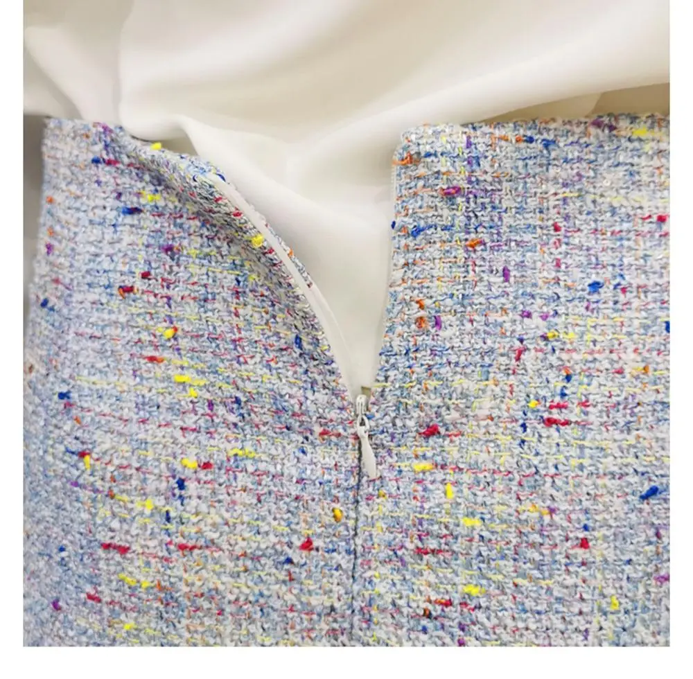 Женский элегантный костюм из двух предметов твидовый шифоновый прозрачный топ в