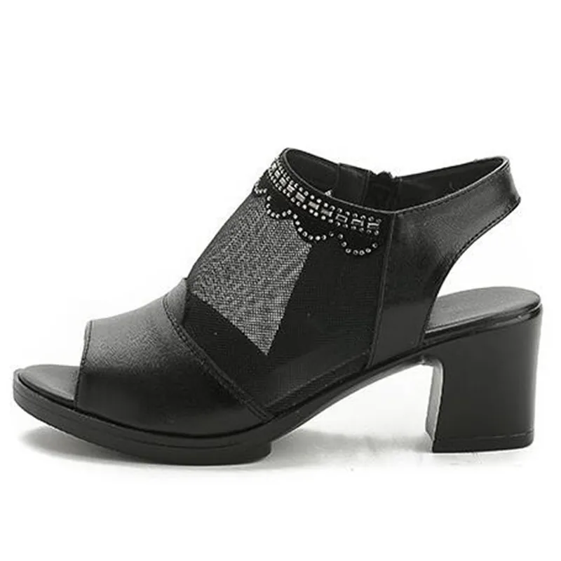 Hot Sales 2022 New Summer Hollow Genuine Leather Women Sandals Fashion Fish Head Comfortable Shoes High Heels 5 Cm | Обувь