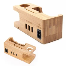 Phone Stand Charging Dock Universal Accessories 2 In 1 Desktop Home Office DC 5V Bamboo Wood Mount USB Station For Apple