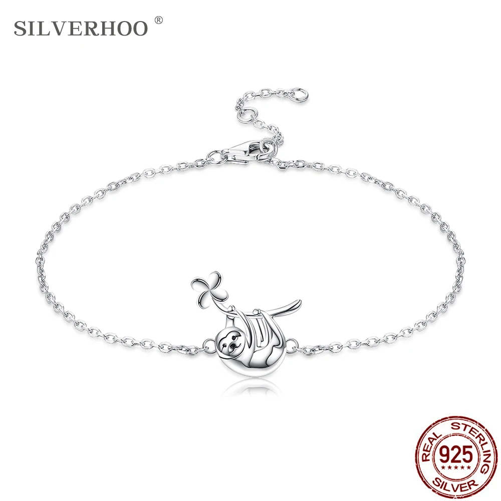

SILVERHOO S925 Sterling Silver Bracelets Cute Animal Sloth Model Bracelets For Women Original Design Style Wedding Gifts Jewelry