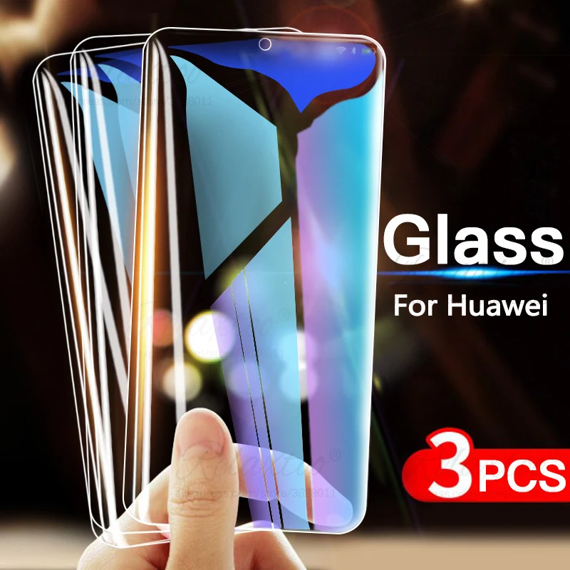 Закаленное стекло 9H для Huawei P20 3 шт. Защитная пленка экрана P30 P40 Lite pro honor 10 20 9 lite