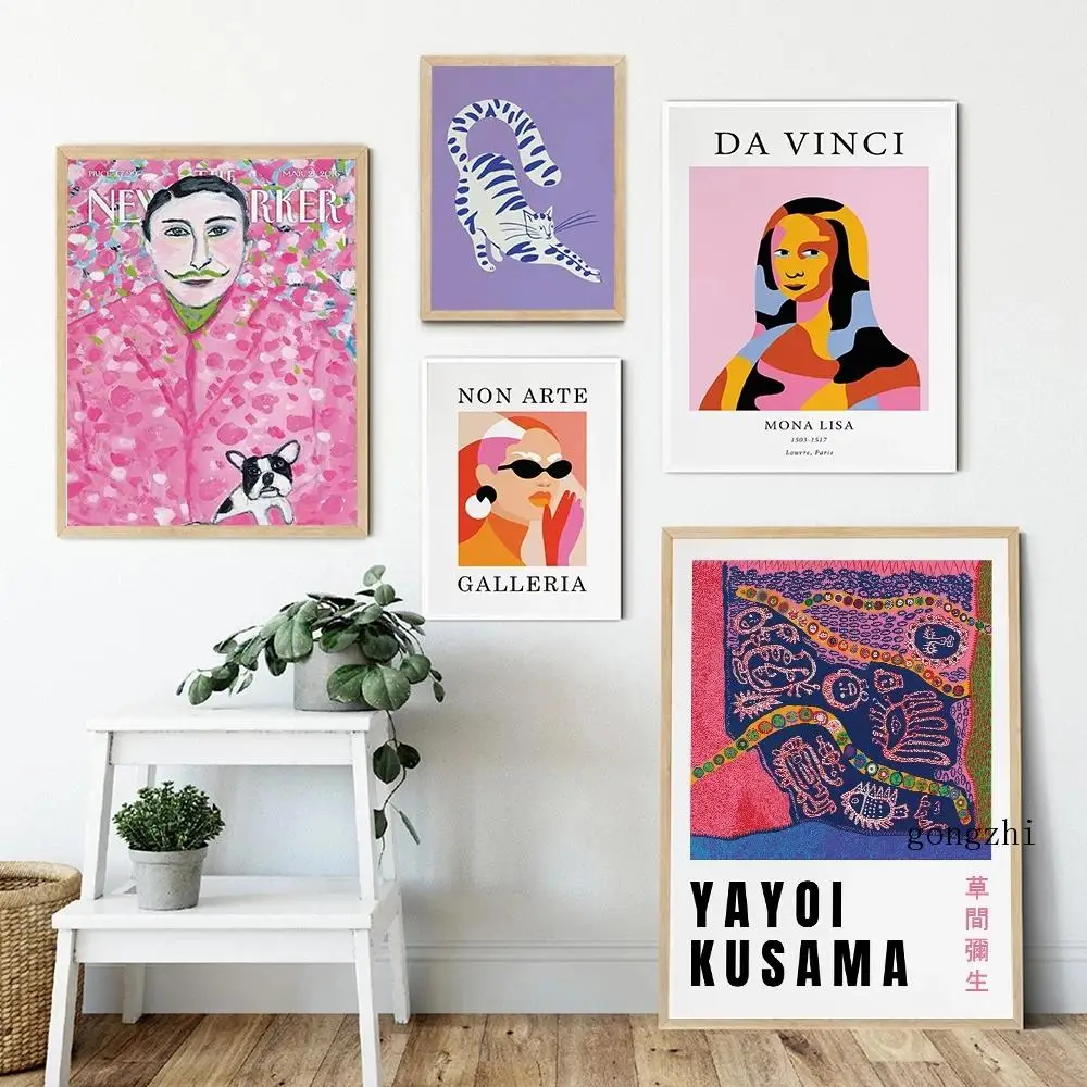 

Винтажный выставочный постер Yayoi Kusama, поп-модная Абстрактная Картина на холсте с Моной Лизой и принтами, настенные картины, домашний декор