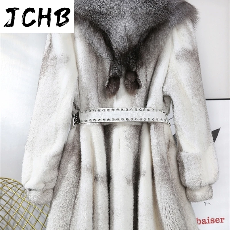 SHZQJCHB Winter Coats Women 2021 Real Fur Coat Woman Natural Mink Fur Jacket Female Fox Fur Collar Hooded Jackets Casaco TN1367