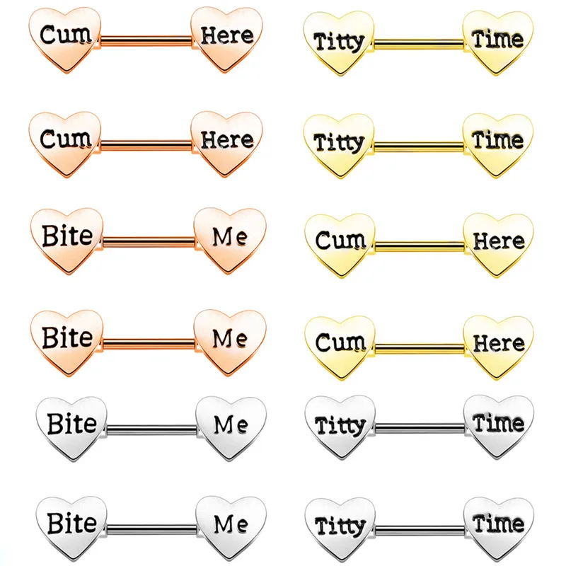 1 пара нержавеющая сталь сердечко соска пирсинг бар 14 г сексуальные соски кольцо