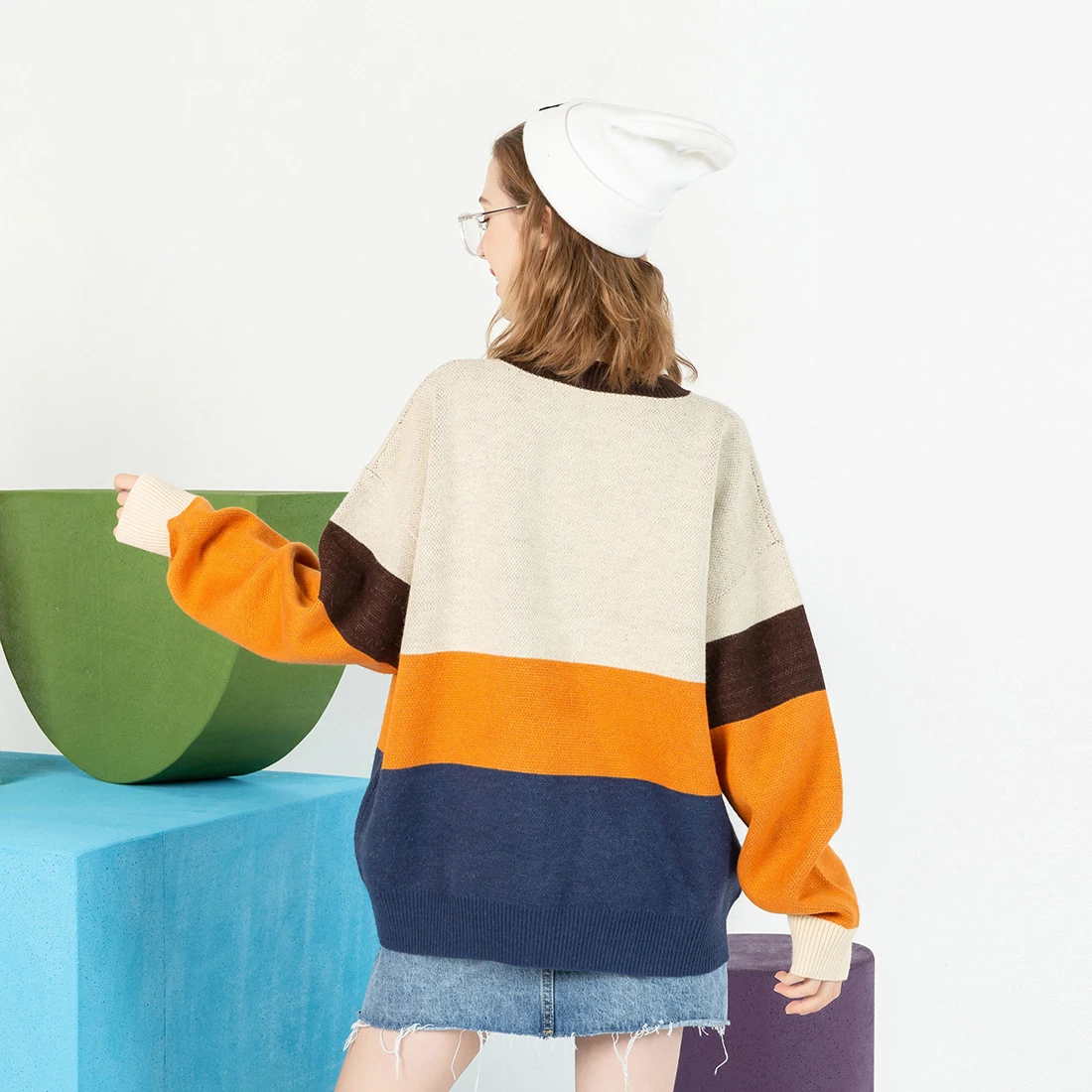 Свитер трикотажный ATSUNSET в стиле ретро с вышивкой кота демона Осень-зима |