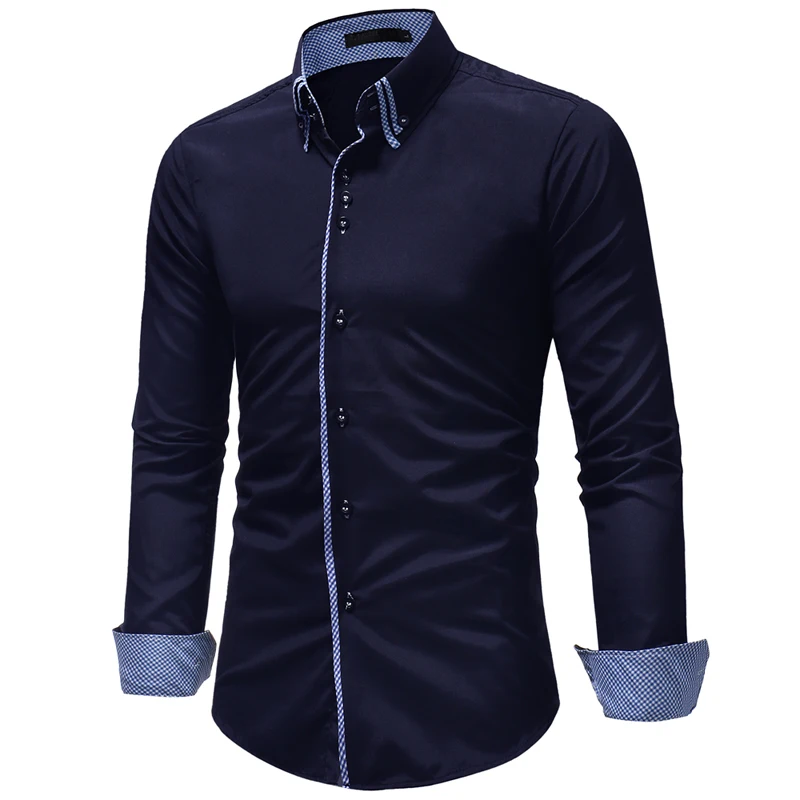 

Мужская приталенная Классическая рубашка с длинными рукавами, деловая Повседневная Рабочая Рубашка на пуговицах