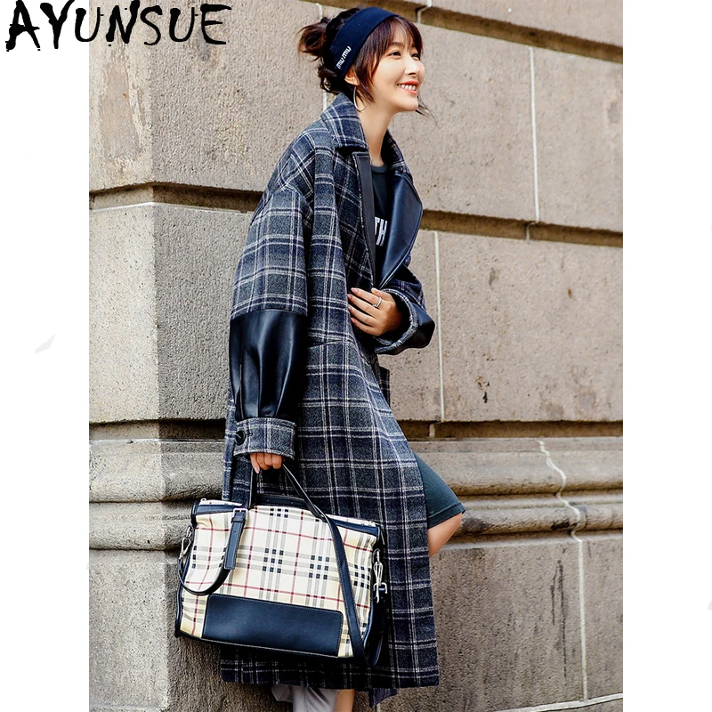 AYUNSUE 2020 пальто из натуральной шерсти женское кашемировое осенне зимняя куртка