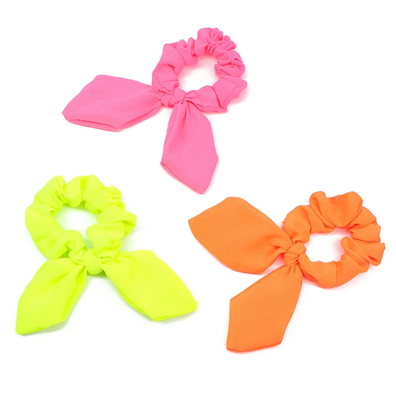 Новое поступление 2021 Женская флуоресцентная цветная завязка для волос с бантом