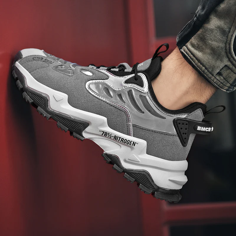 

Men's color matching casual shoes air cushion sports shoes cool men's shoes outdoor lace-up vulcanized shoes