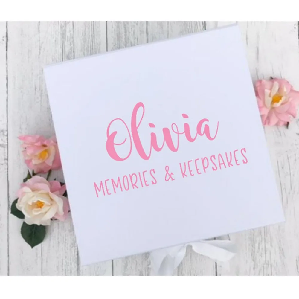

Personalised memory box for new baby girl featuring name, custom baby keepsake box for newborn's parents, Baby shower gift box