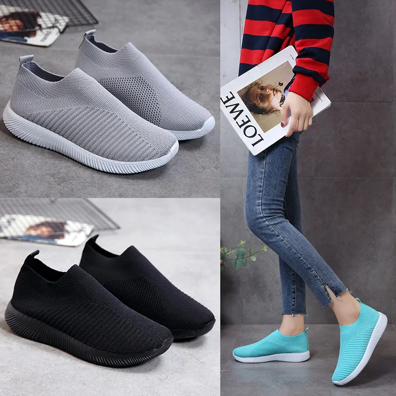 

Womens Lightweight Sneakers Women Breathable Slip on Flat Shoes Soft Bottom White Casual Women Flats Krasovki Platform Shoes