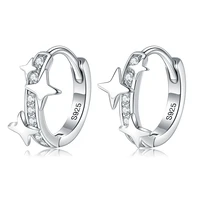 silverhoo 925 sterling silver hoop earrings for women 5a clear cubic zirconia star earrings girl engagement gifts fine jewelry