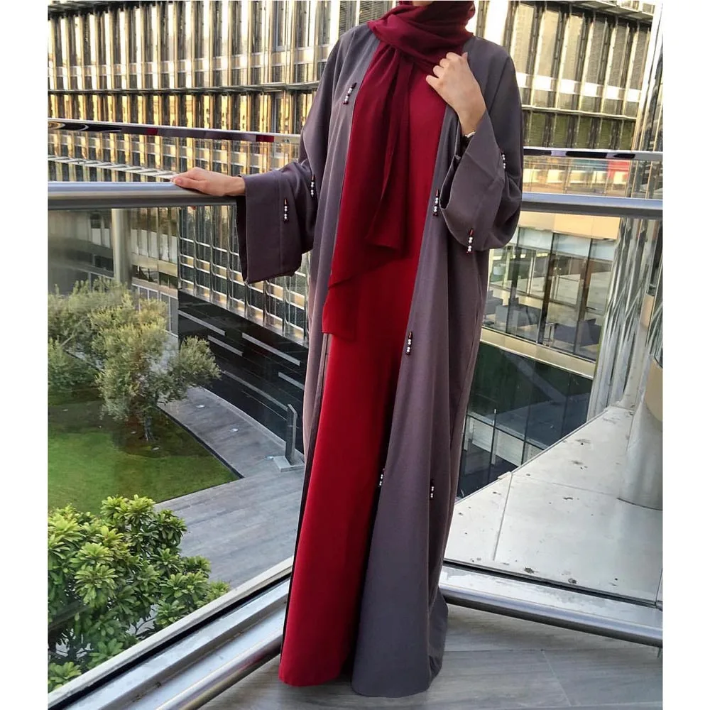

Open Abaya Muslim Women Prayer Maxi Robe Jilbab Thobe Arab Kaftan Dubai Ramadan Islamic Clothing Beading Gown Kimono Middle East