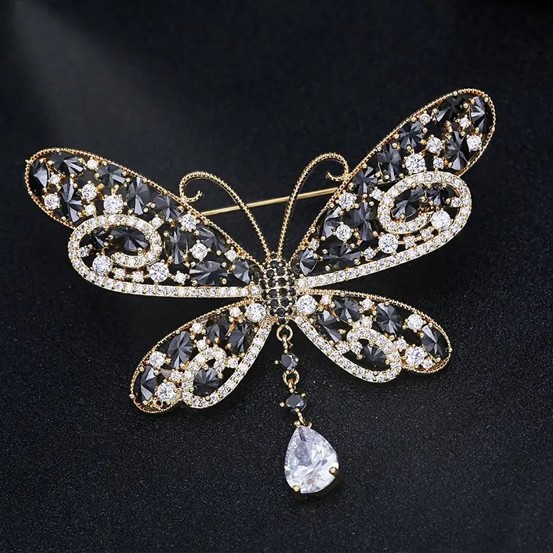 Роскошная блестящая брошь SWOUR в форме бабочки с фианитом виде капли воды