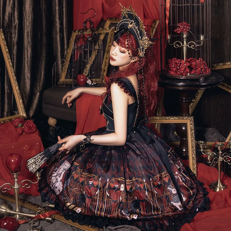 

Sakura Queen of Hearts Jsk Lolita Design Dark Gothic Gorgeous Death Suspender Skirt