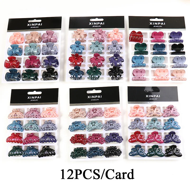 

12 Pcs/Card Women Crab Hair Claw Clip Girls Black Plastic Female Mini Hairpin Claws Hair Clip Clamp For Girls Hair Accessories