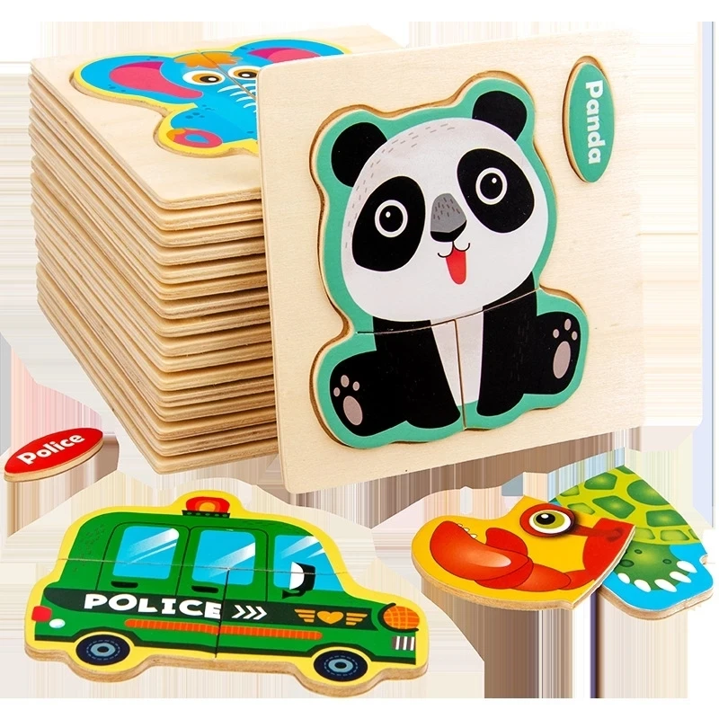 Baby Toys Wooden 3D Jigsaw Puzzle Cartoon Animal Traffic Tangram Puzzles Early Learning Educational For Children | Игрушки и хобби