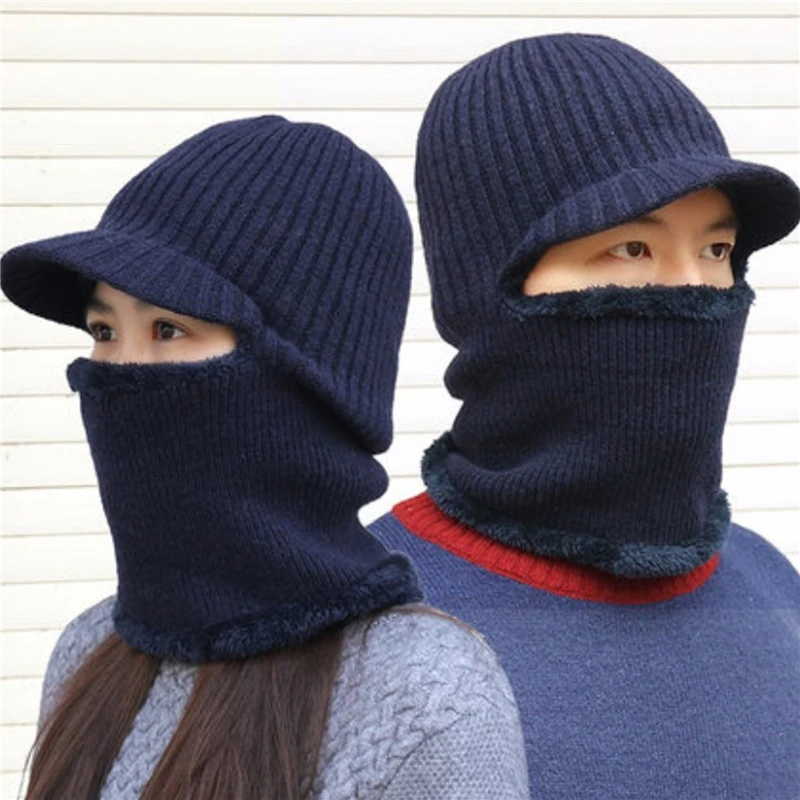 

Hooded Wool Cap Riding Windproof Cold Hat Plus Velvet Thickening Hooded Fashion Outdoor Warm Hat Collar Winter Caps 2021 New