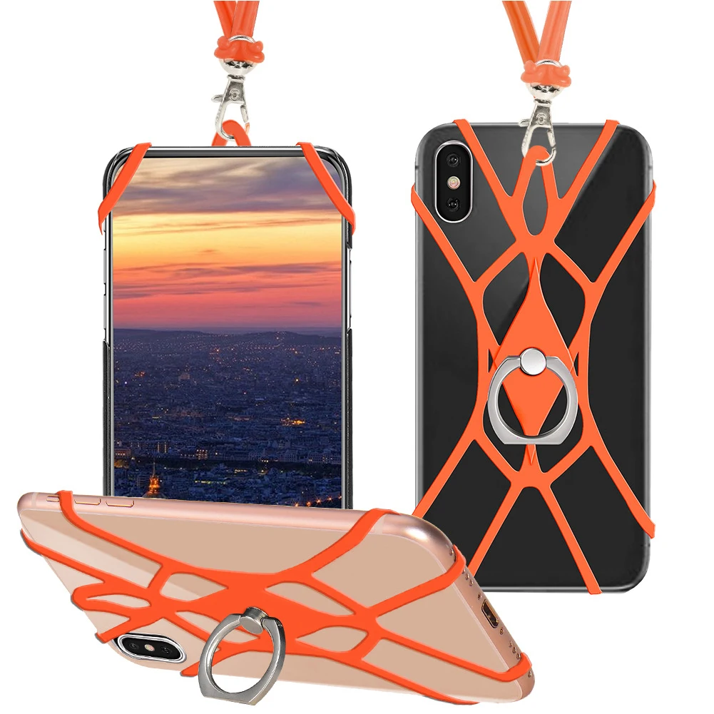 Силиконовый ремешок на шею чехол с кольцом держателем для iPhone X XR XS MAX 8 эластичный