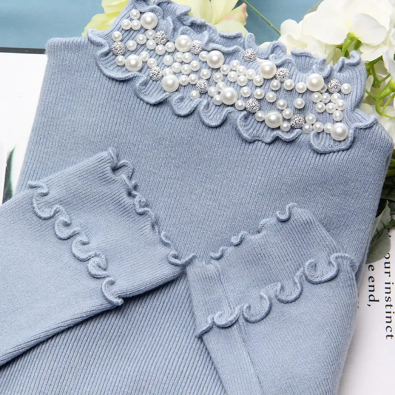 

2021 New Autumn Winter Knit Sweater Women Knitted Pullover Sweater Long Sleeve Beading Sweaters Slim Jumper Soft Warm Pull Femme