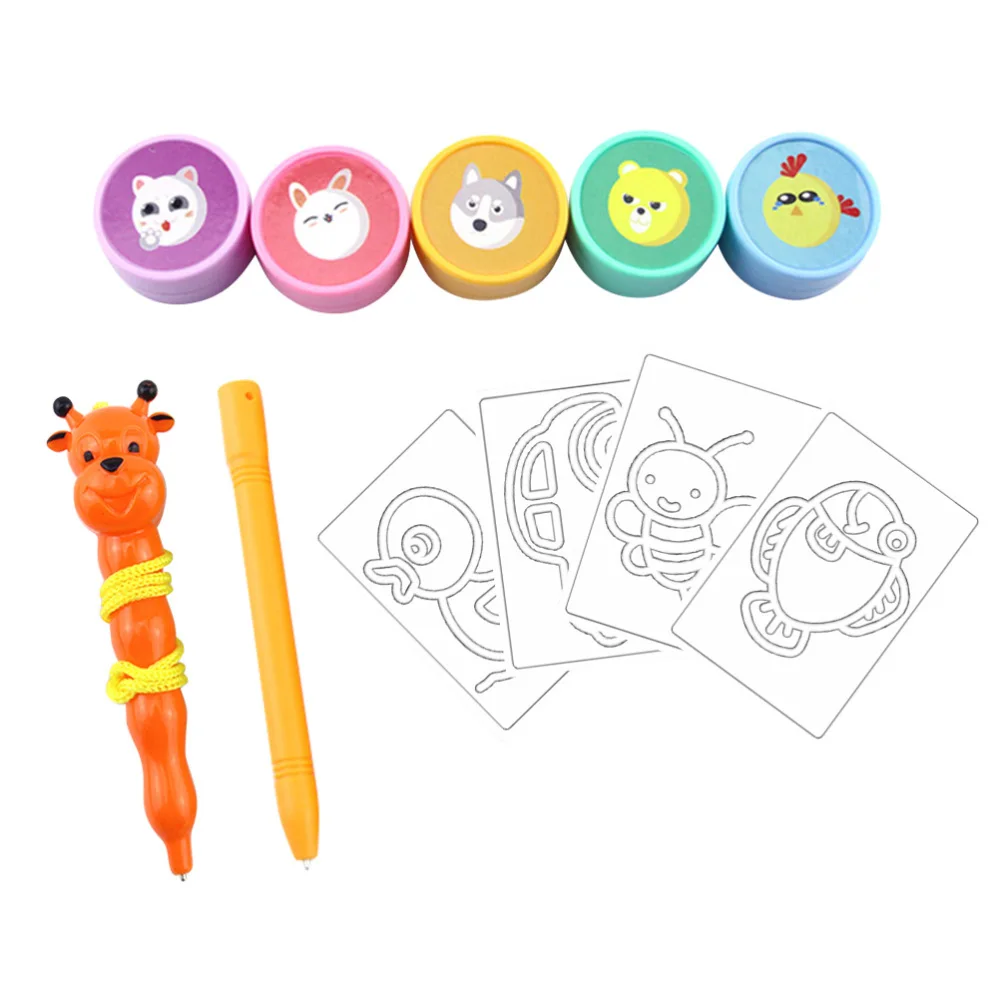 

1 Set Colorful Magnetic Drawing Board Creative Graffiti Magnetic Pen Adorable Animal Stampers Educational Drawing Board Accessor