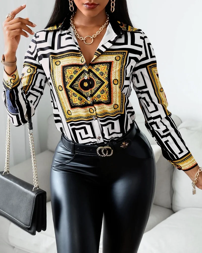 Женская Повседневная рубашка осенняя с длинным рукавом и шарфом цветная