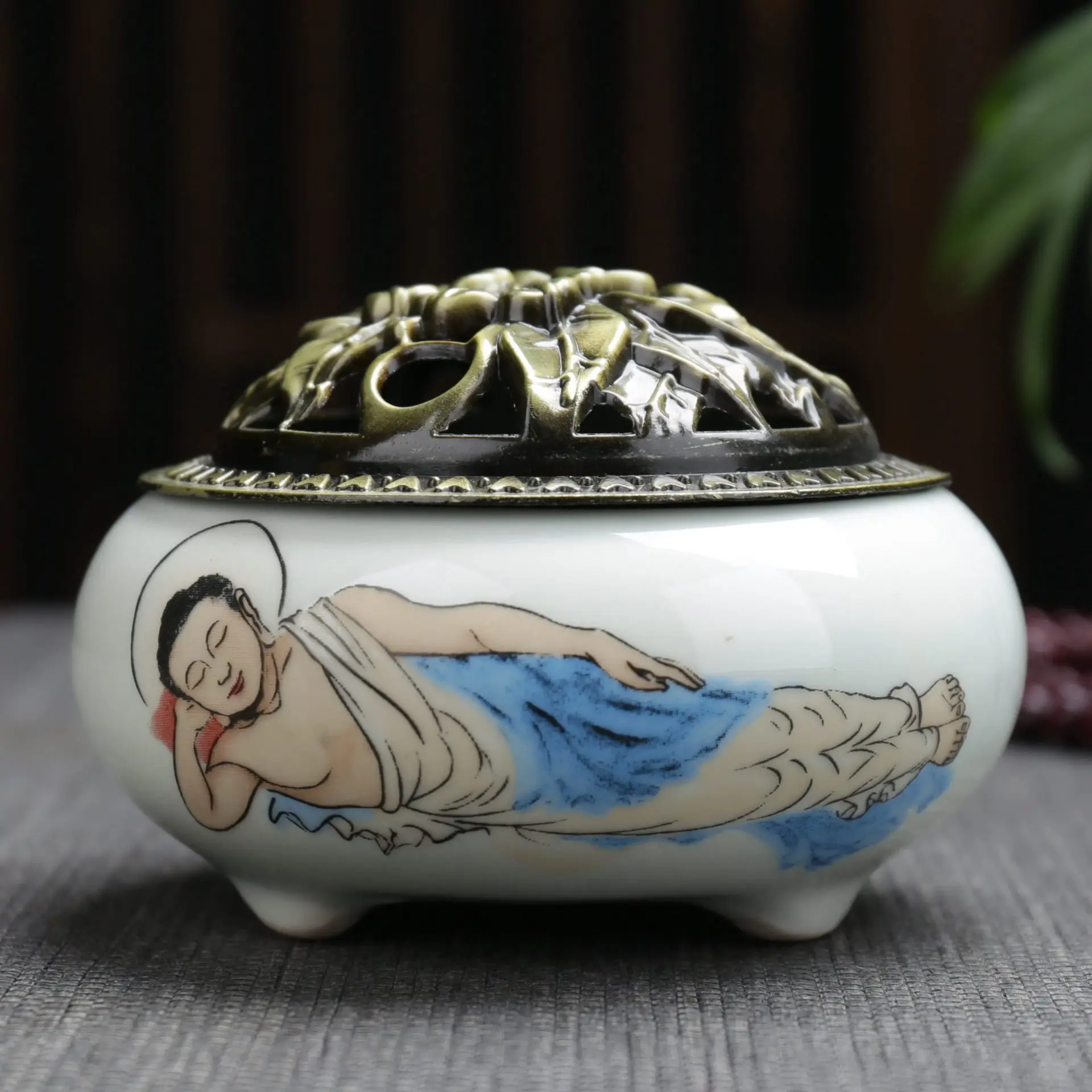 Buddhist Meditation Свежий и элегантный расписанный вручную поднос для благовоний, сандаловая печь, керамический поднос для комаров Алоэ для отпугивания комаров - Цвет: Buddhist Meditation
