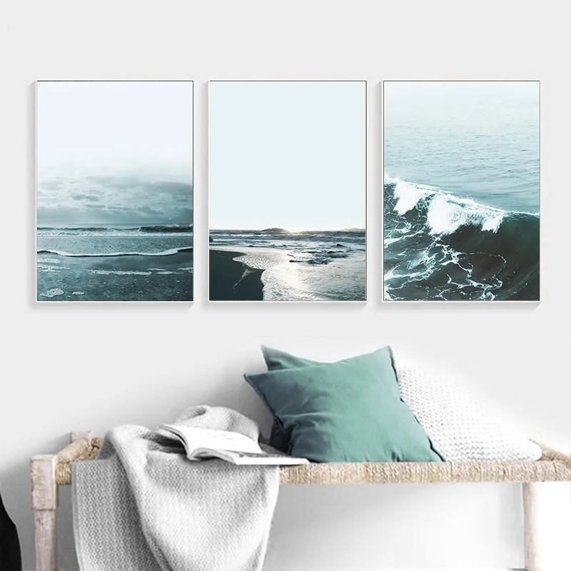 Скандинавский декор морской пляж волны Постер и печать настенное искусство