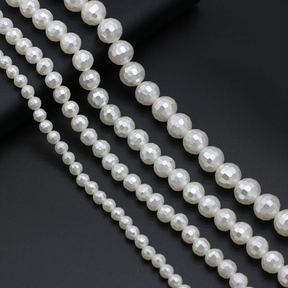 

2021 Natural Shell Beaded Faceted Round Shape White Shell Loose Beads for Making DIY Jewelry Bracelet Necklace Size 6-12mm
