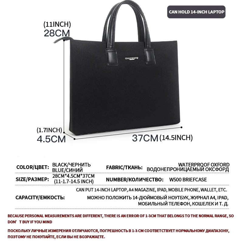OYIXINGER Fashion Black Office Men Briefcase Bag For 14.1 Inch Waterproof Laptop Handbag Commuting Meeting Work Document Bags
