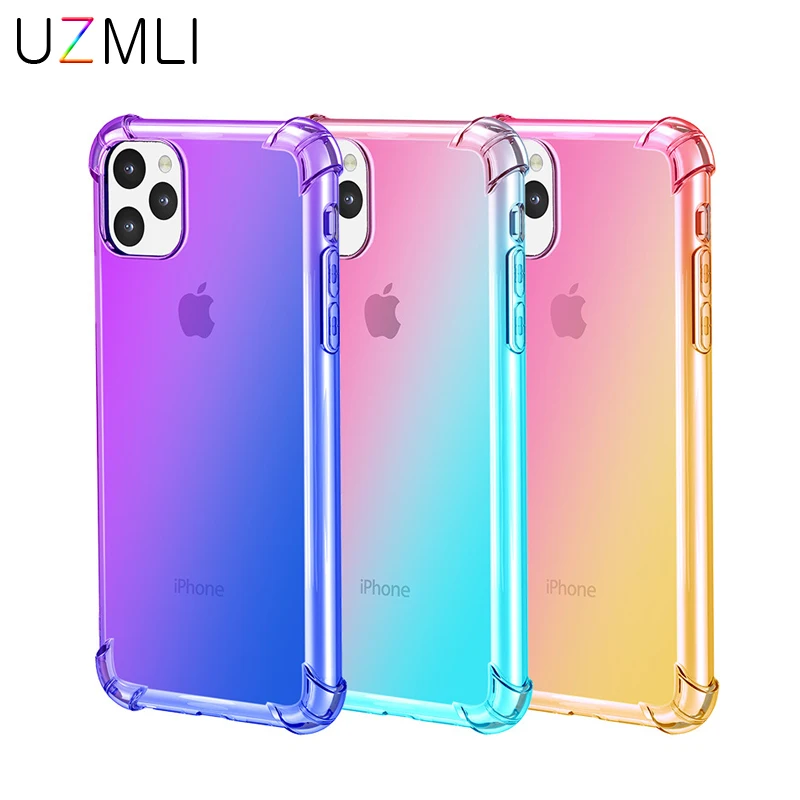Прозрачный ТПУ чехол с градиентом в четырех углах для iPhone 12 11 PRO MAX XS XR X Радужный