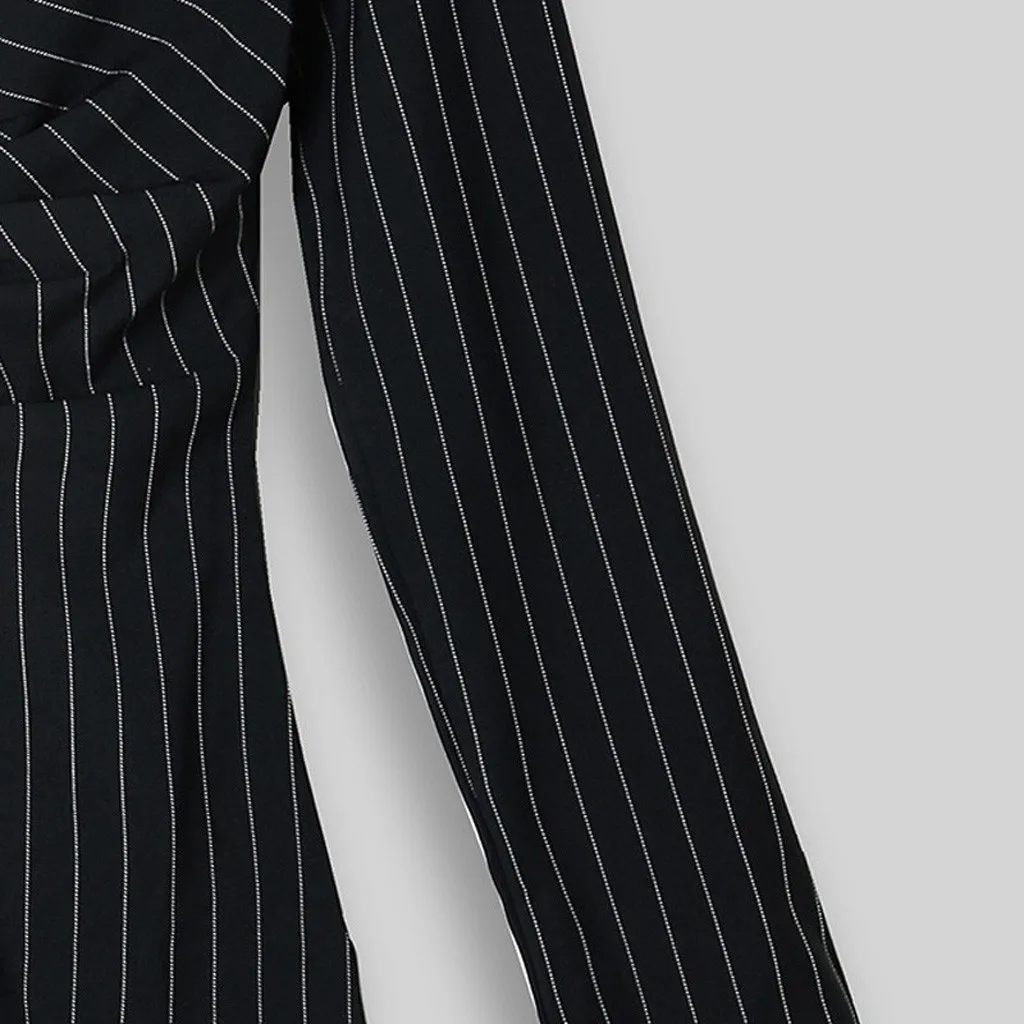 

Fashion suit women blazer dress Turn Down Neck Long Sleeve Buttons Striped Patchwork Bodycon Blazer Dress Wholesale Free Ship Z4