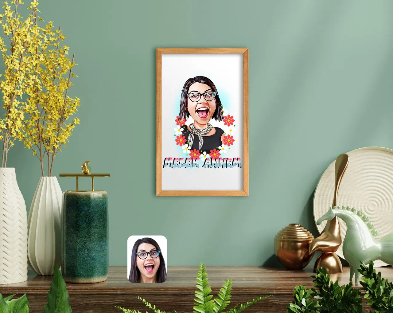 

BK Home Angel Mom карикатура ручной работы в деревянной рамке Tablo-1