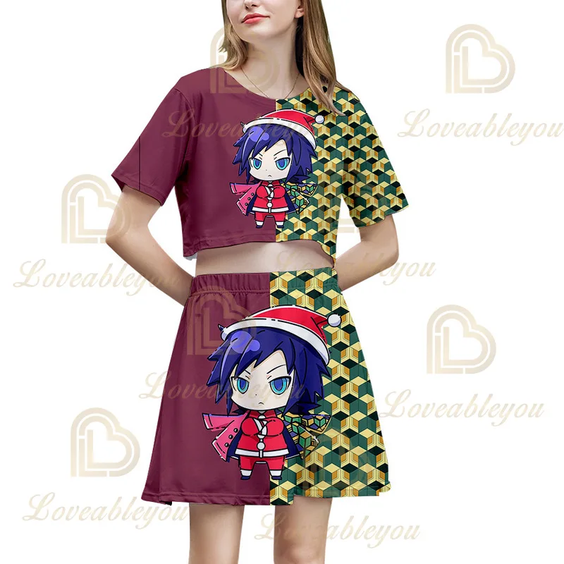 

Tanjiro Kimetsu No Yaiba Skirt Girls Set Women Summer Top Shorts Sport Suits Kamado Nezuko Sexy Clothing