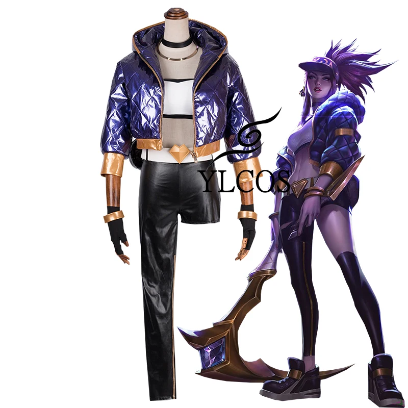 

Popular Game LOL KDA The Rogue Assassin Akali Cosplay Costume Custom Made Shoes Halloween Party Full Set Suit