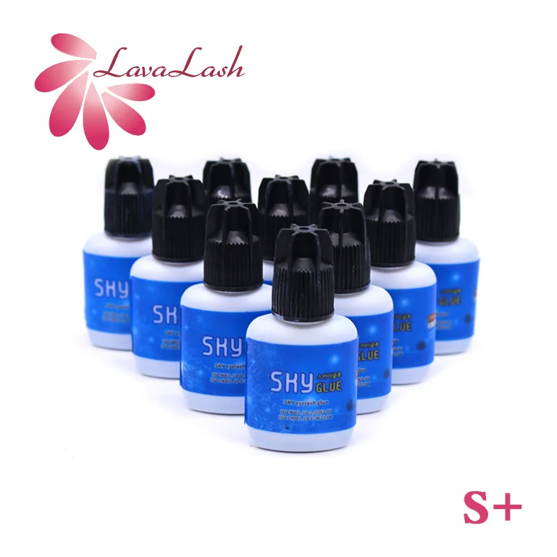 10 PCS Original Korea Sky Glue Black Cap S+ Glue 10ml 1-2s Drying Time for Eyelash Extension MSDS Adhesive Beauty Shop Wholesale