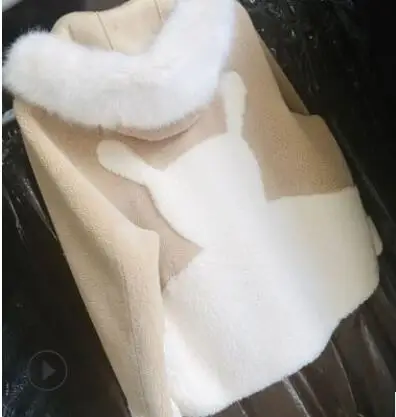 khaki with fur hat Благородный натуральный мех овчины пальто для женщин зимний модный шерстяной пальто женская теплая верхняя одежда Лоскутная овечья стрижка куртка с капюшоном - Цвет: khaki with fur hat
