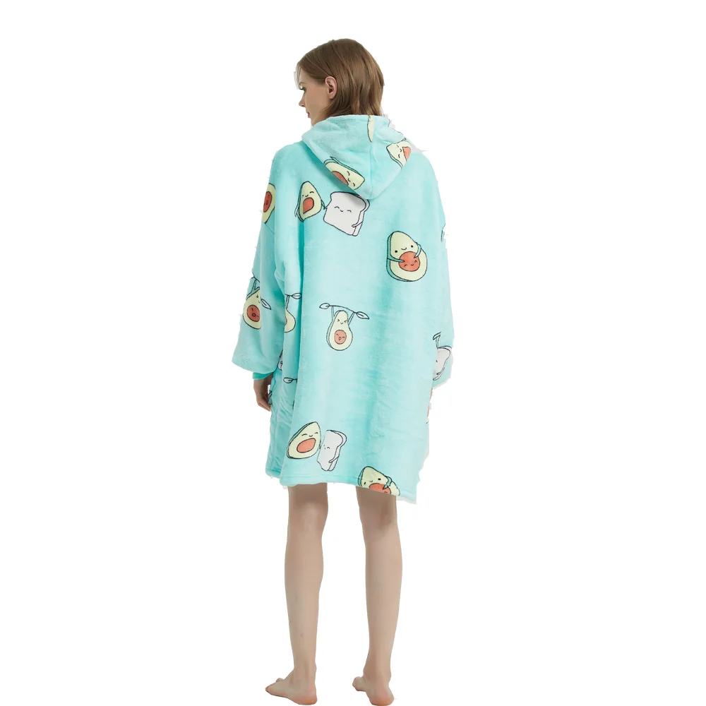 Sudadera con capucha para mujer, manta con mangas, suave, c&aacute;lida y gruesa, bata de felpa de Sherpa de gran tama&ntilde;o, Invierno-1