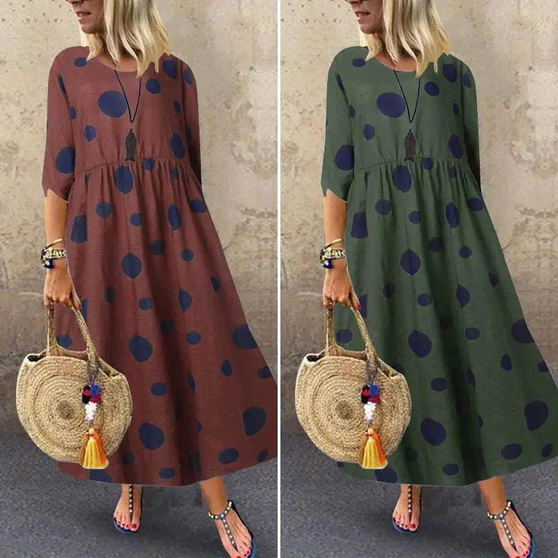 ZANZEA 2021 Элегантное летнее платье макси женские леггинсы с принтом Открытое без