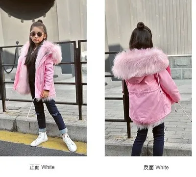 Pink Pink Fur Меховая куртка для девочек и мальчиков зимние парки верхняя одежда для детей ясельного возраста шуба из искусственного лисьего меха для девочек, черная детская одежда с капюшоном, TZ323 - Цвет: Pink Pink Fur