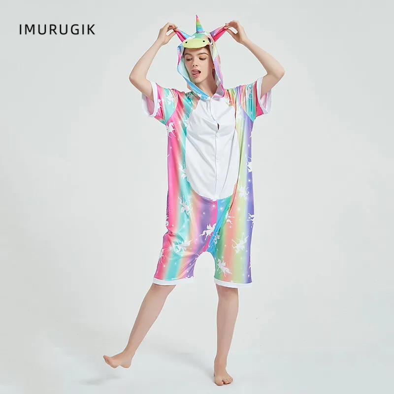 

Cosplay Women Onesie Unicorn Kigurumis Short Sleeve Animal Jumpsuits Rainbow Pegasus Girl Funny HomeWear Oneises Costume